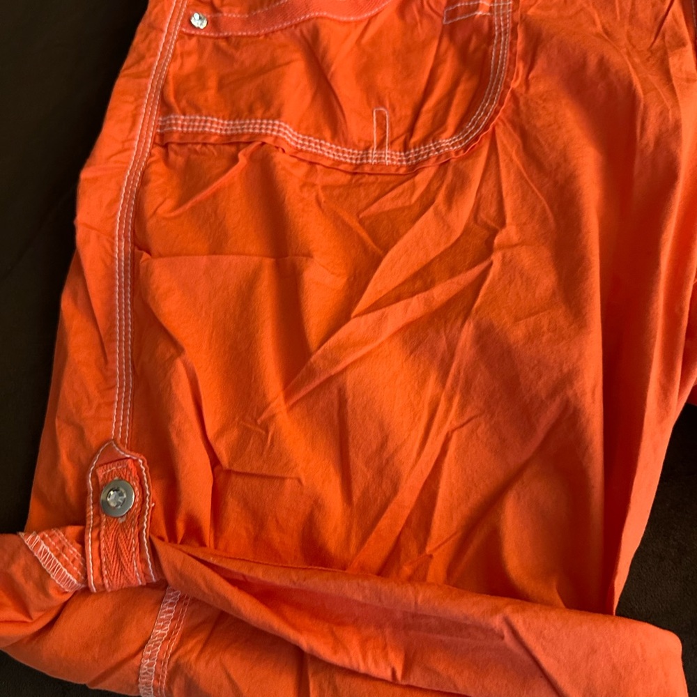 Style Me Orange Bermuda Shorts w/optional Buttoned-Up leg and Bling - Size 18 - Picture 2 of 6